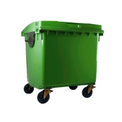 Contenedor verde 1100 litros con tapa y ruedas