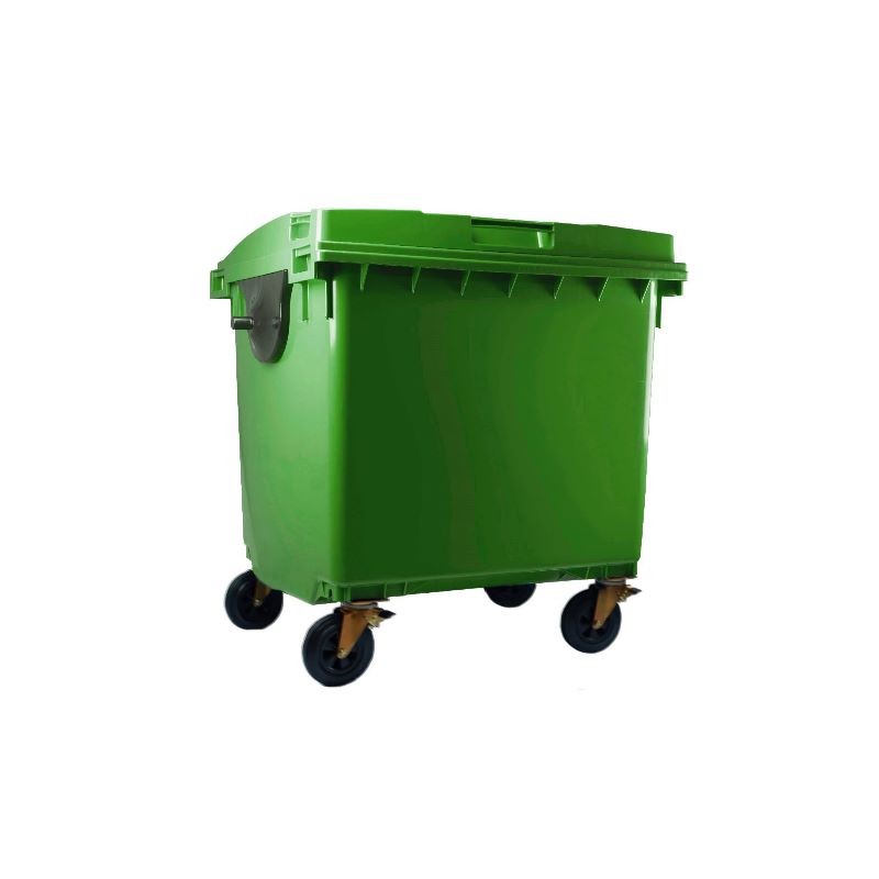 CONTENEDOR VERDE 1100L C/TAPA Y RUEDAS