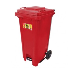 CESTO ROJO 120L RPBI C/TAPA PEDAR Y RUED