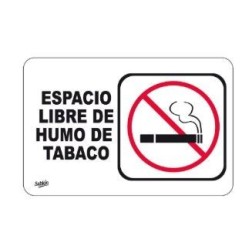 Señal placa 22.8X15.2 cm espacio libre de tabaco