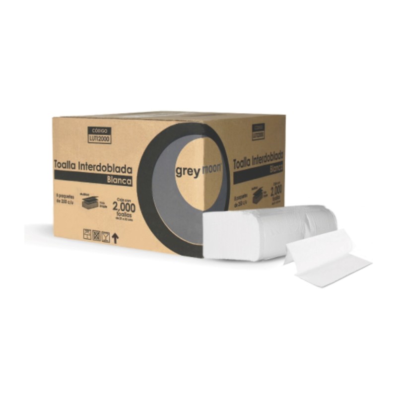 Toalla Interdoblada Blanca H/S Caja C/8 paquetes de 250 Toallas GREYMOON